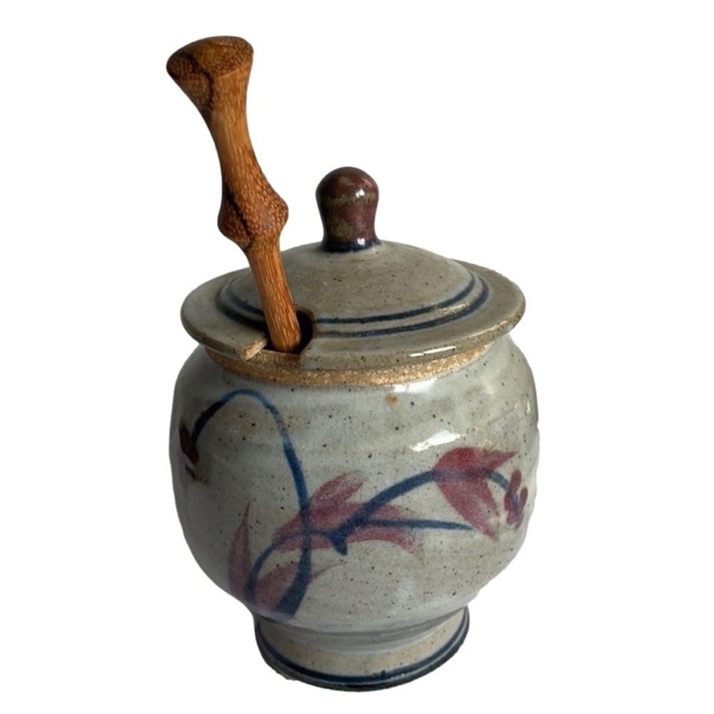 Honey Pot 3 piece Pottery Stoneware Set Signed